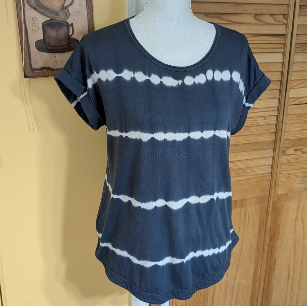 J Jill Top Fit Tie-Dyed Tee Blue Cap Sleeve Relaxed Xs